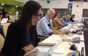 CFSC partners to deliver joint statements at United Nations forums. Above Joanne Ottereyes, Coordinator of Quebec Native Women, delivers joint statement on good governance at UN Permanent Forum on Indigenous Issues (2014)