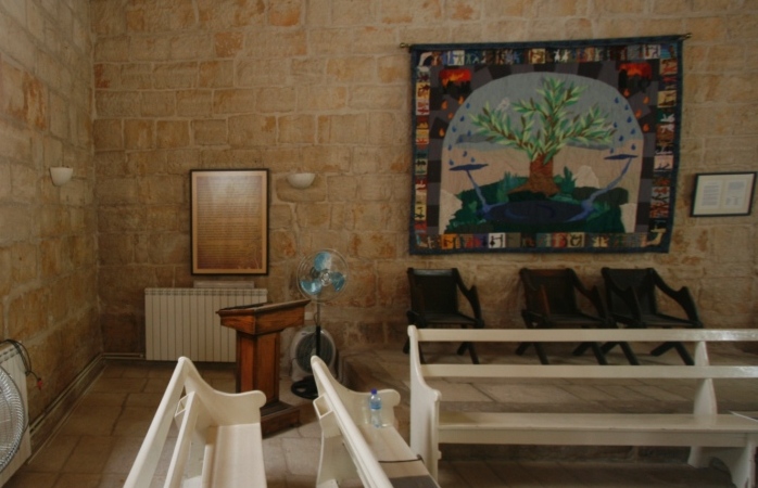 Inside Ramallah Meeting House in the West Bank. An Epistle from Ramallah Friends started a multi-year discernment among Canadian Friends leading in 2014 to our support for the boycott of products made in illegal settlements. Find out more here: https://quakerservice.ca/our-work/peace/israel-palestine/
