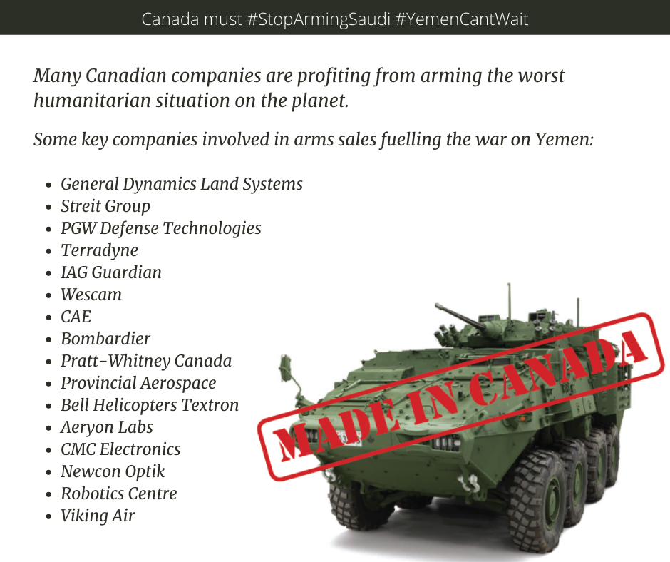 A list of Canadian companies profiting from producing light armoured vehicles sold to Saudi Arabia