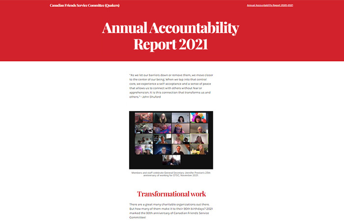 Canadian Friends Service Committee's Annual Accountability Report 2021