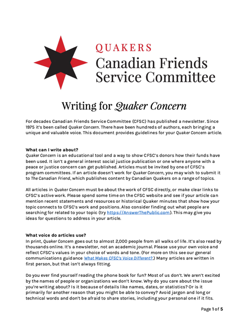 Guidelines on writing for our newsletter Quaker Concern