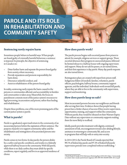 Parole and its role in rehabilitation and community safety cover page