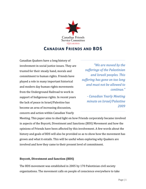 Research paper on Canadian Friends and Boycott Divestment Sanctions.