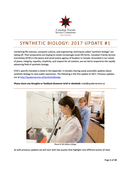 Update on synthetic biology 2017