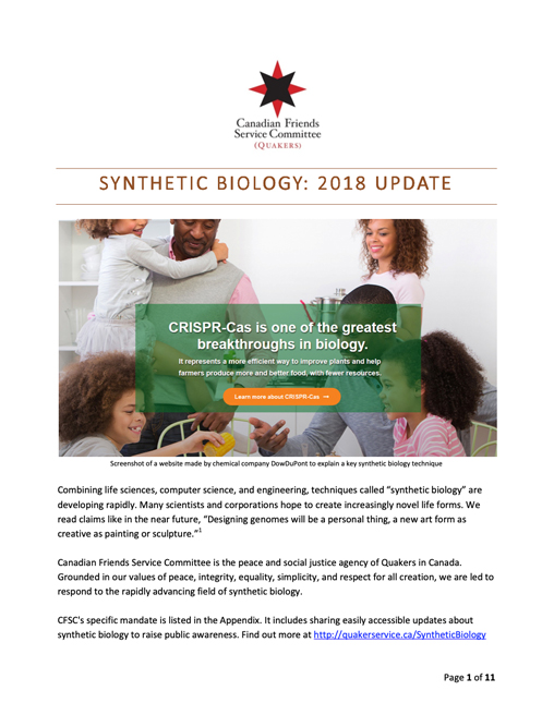 Update on synthetic biology 2018