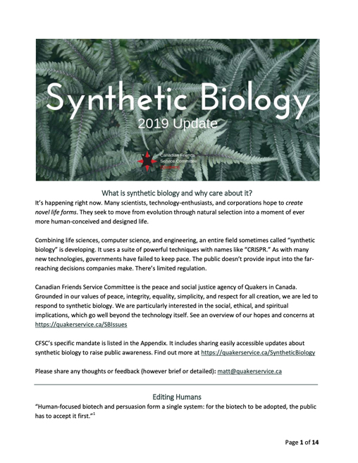 Update on synthetic biology 2019