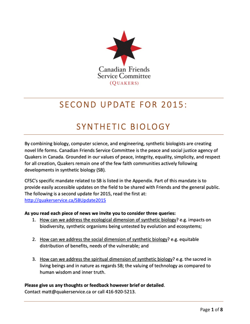 Update on synthetic biology no2 2015