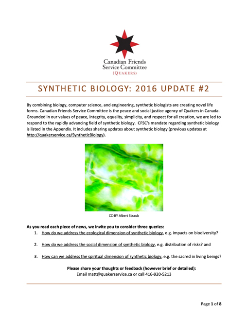 Update on synthetic biology no2 2016