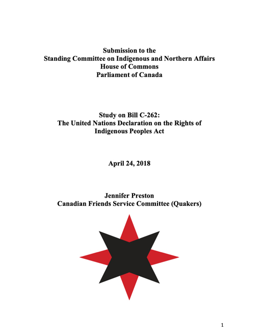 CFSC presentation to the Parliamentary Standing Committee on Indigenous and Northern Affairs re: Bill C-262. (2018)