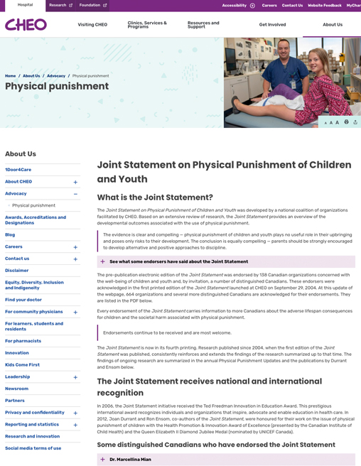 Joint statement on physical punishment of children and youth