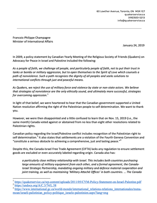 Open letter about Canadas recent votes at the UN regarding Israel Palestine 2020
