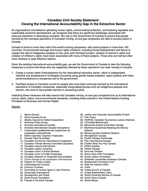 Open letter on closing the international accountability gap in the extractive sector 2016