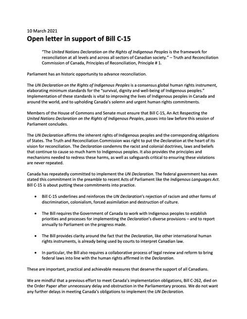 Open letter published in The Hill Times 2021