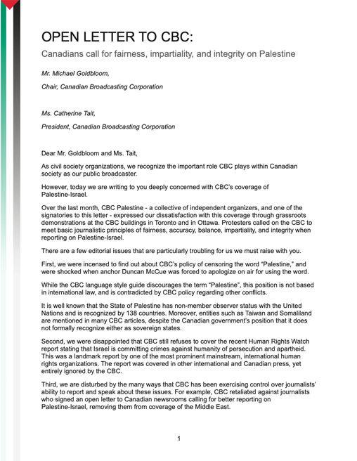 Image of OPEN LETTER TO CBC