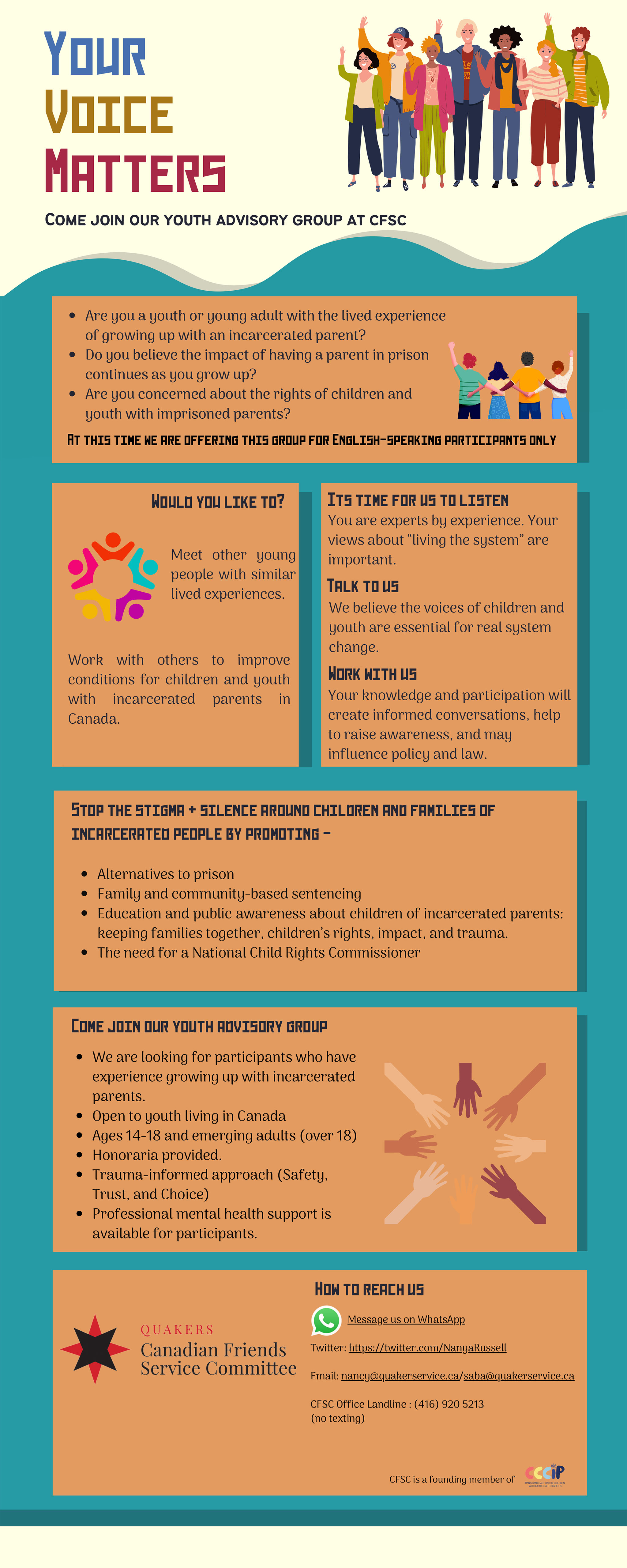 Infographic calling for young people to join a Youth Advisory Group at CFSC