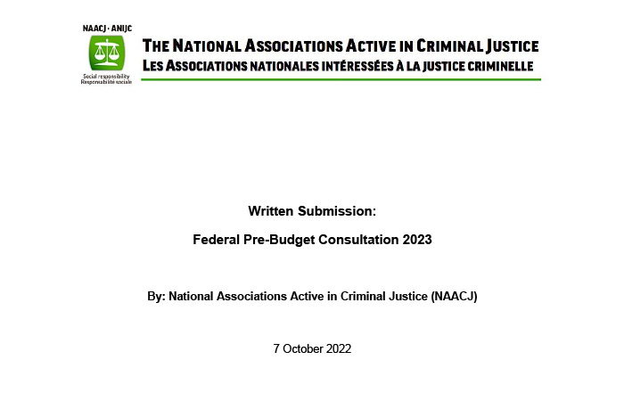 Cover page of the NAACJ's submission to the pre-budget consultation 2023