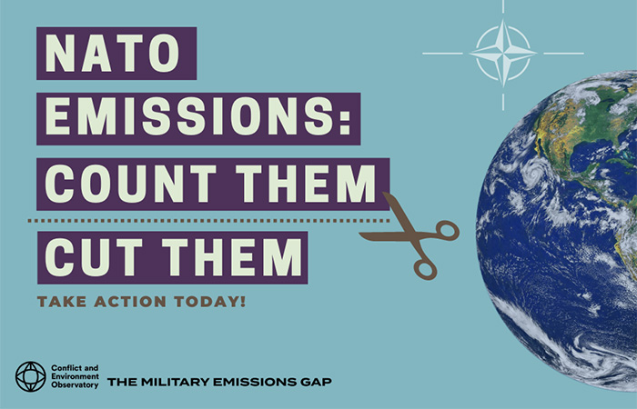 NATO military greenhouse gas emissions - count them cut them poster