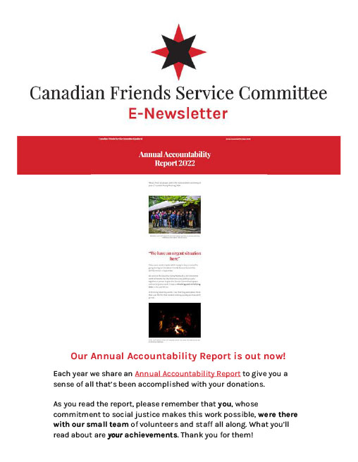 Cover of the November 2022 Canadian Friends Service Committee E-News #2