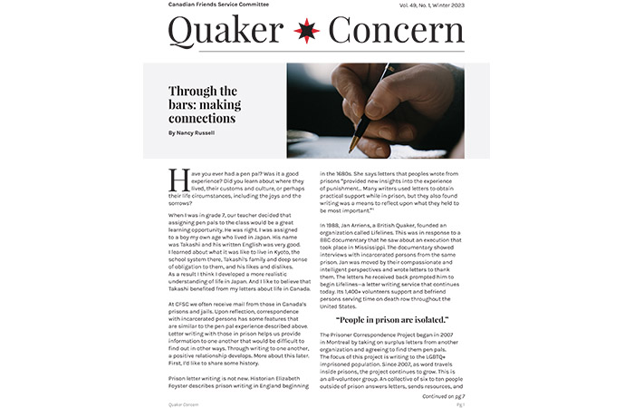 Winter 2023 edition of Quaker Concern from CFSC (Quakers)