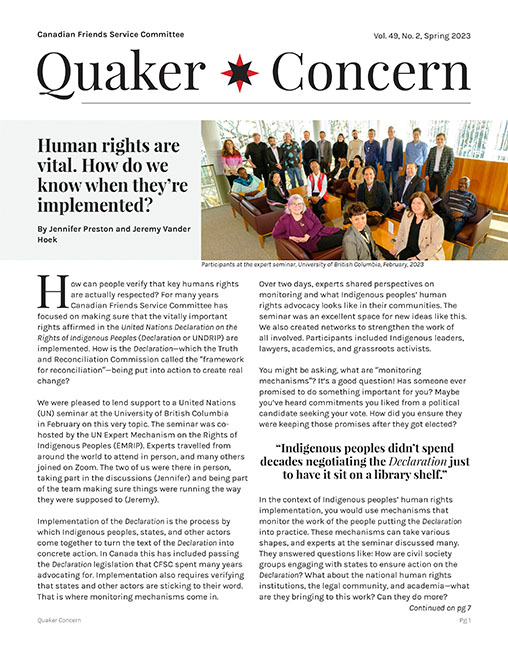 Cover of Quaker Concern newsletter, Spring 2023