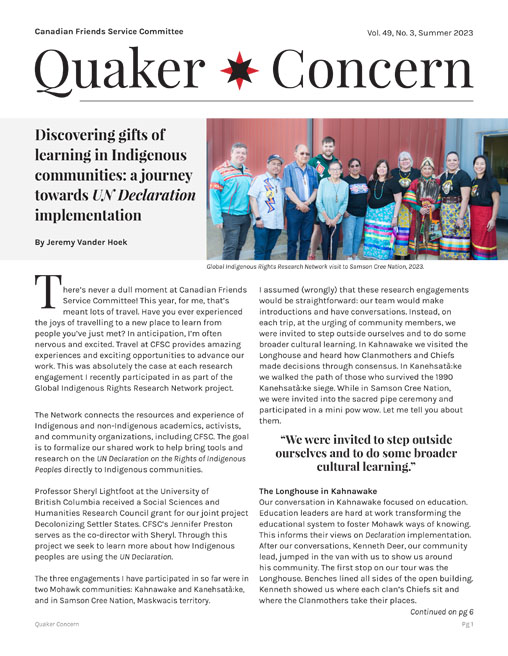 Cover of Quaker Concern newsletter, Summer 2023