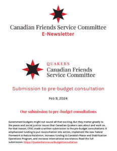 First page of the March 2024 E-News from Canadian Friends Service Committee (Quakers)