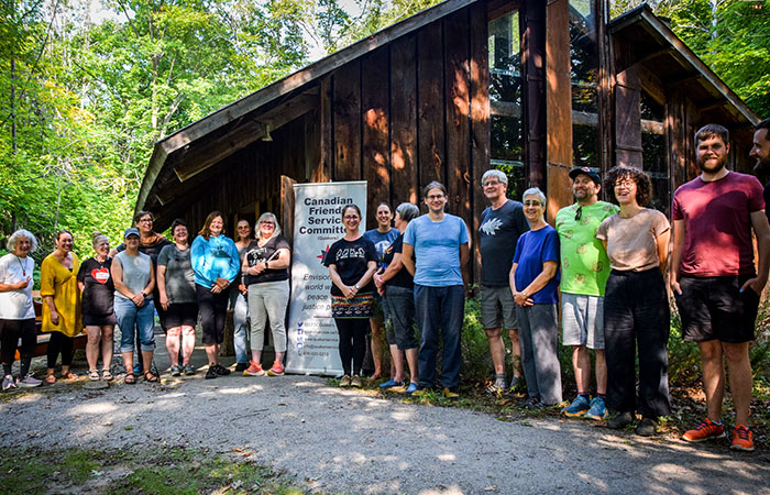 Members and staff of Canadian Friends Service Committee pose for a picture at Camp NeeKauNis, September 24, 2022