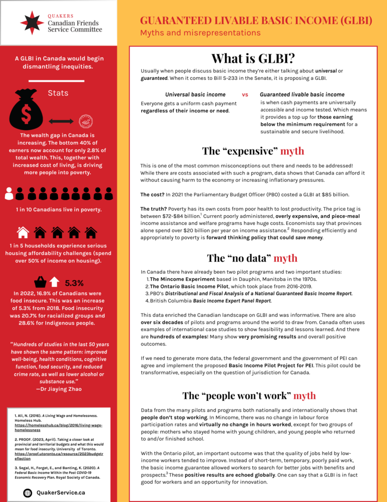 Guaranteed Livable Basic Income myths and misrepresentations fact sheet - CFSC (Quakers)