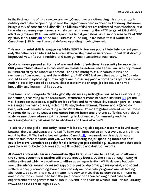 Statement on military spending increases (2025)