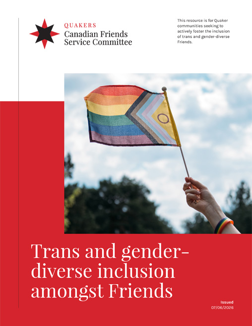 A pride flag is held up in front of a blue sky above the words Trans and gender-diverse inclusion amongst Friends