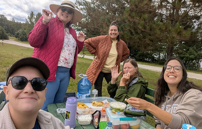 Canadian Friends Service Committee staff enjoying a meal together in Eeyou Istchee